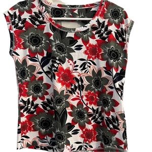 T By Talbots Red/Grey Floral Sleeveless Top Size PS
